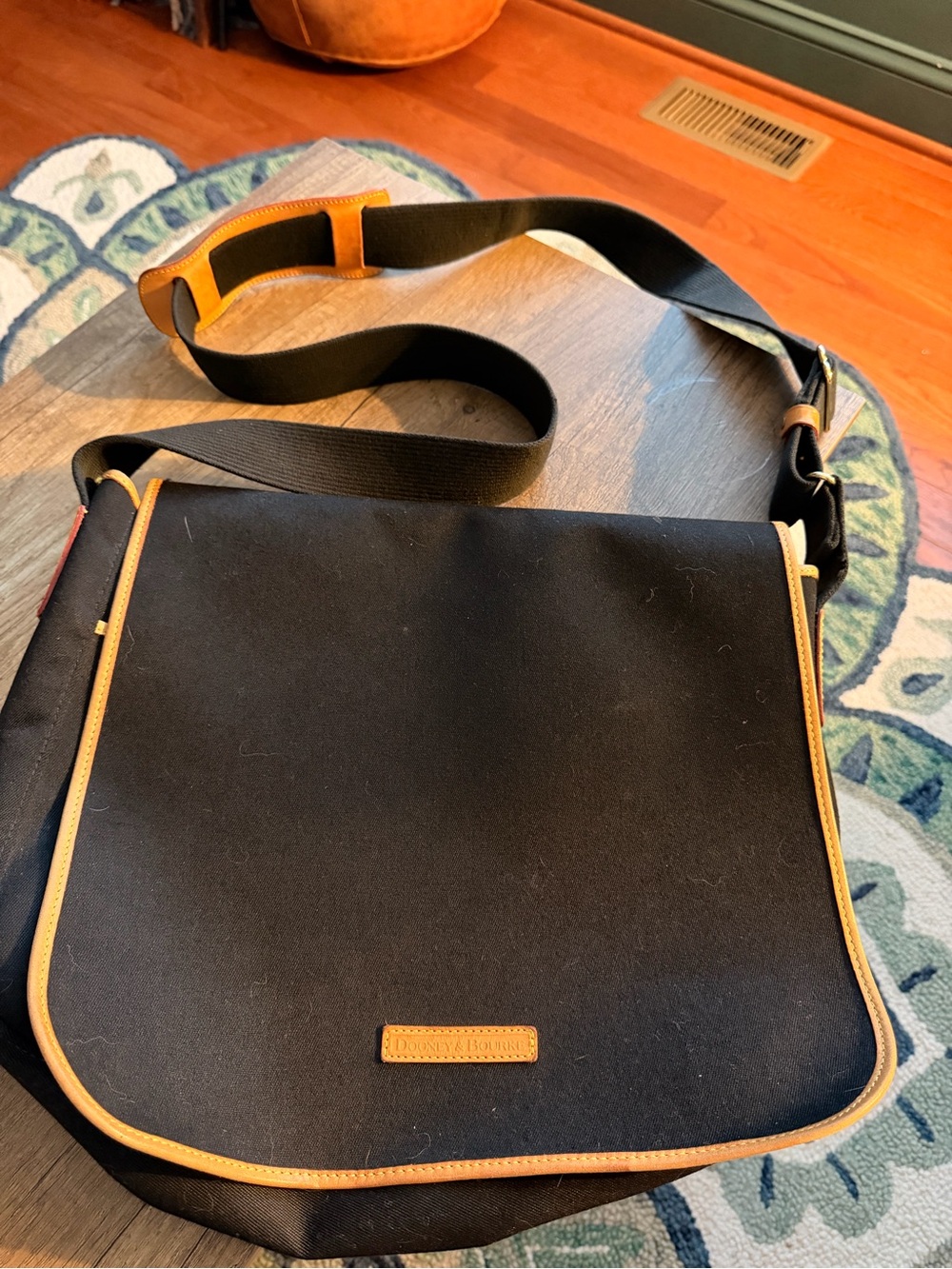 Dooney & Bourke Black Messenger Bag with Tan Trim